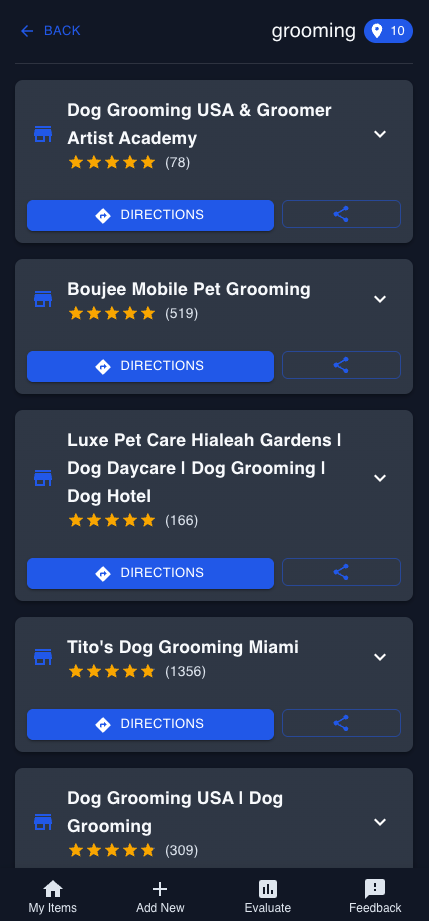 Nearby Services and Navigation Interface